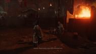 A cutscene with Kotetsu in The Path of the Yari - Burning Plains (Image via Sportskeeda Gaming || Sucker Punch)